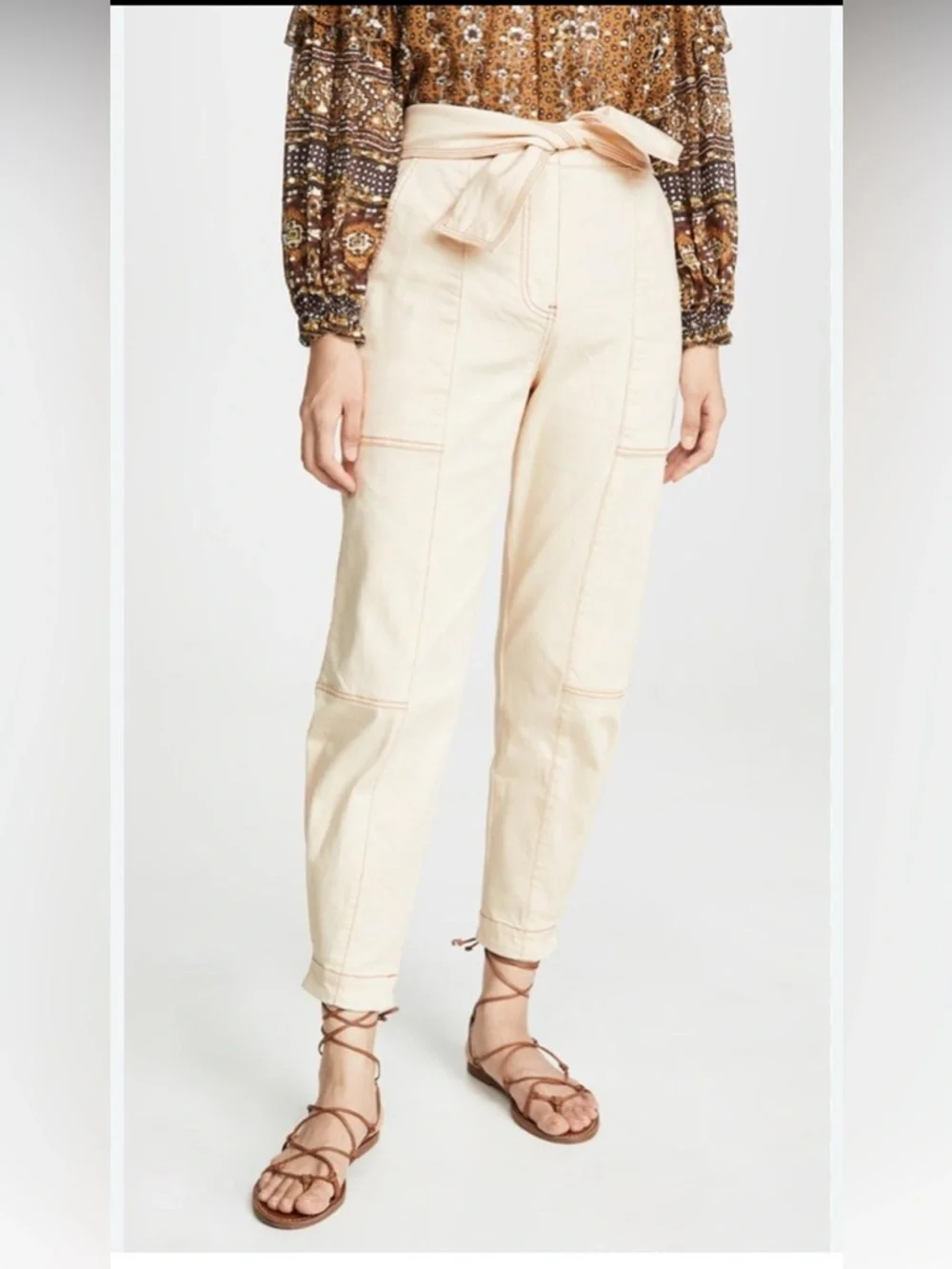 Ulla Johnson Size‎ 2 Storm Belted Jeans In Blanc High Rise Tapered Leg